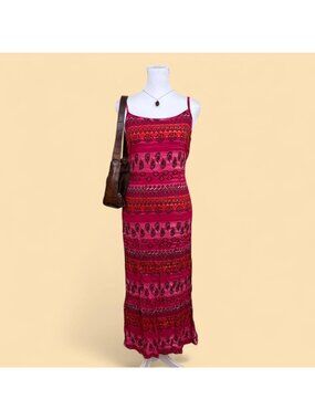 90s striped floral paisley beachy boho cami maxi dress